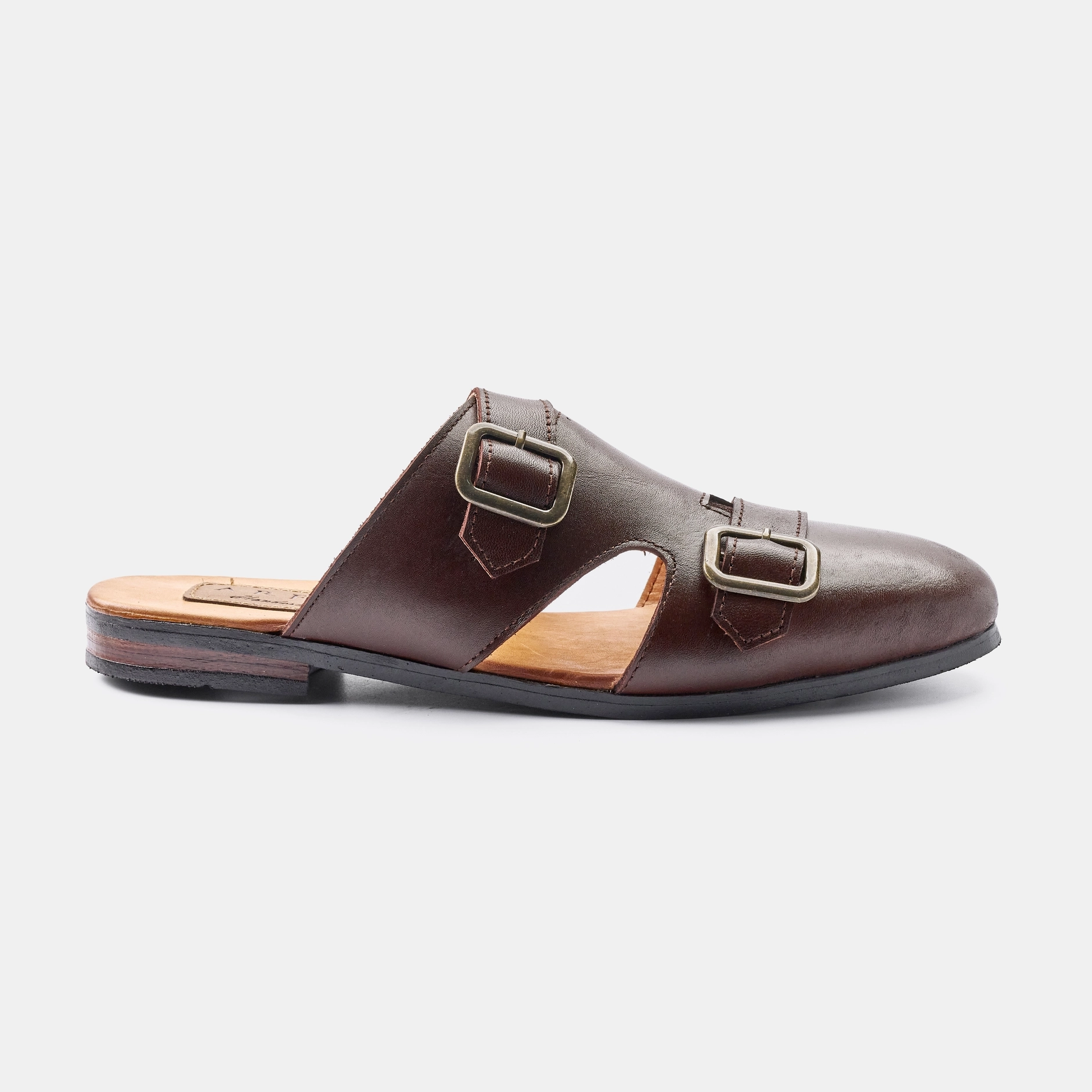 Separated Double Buckle Cocoa Half Shoe