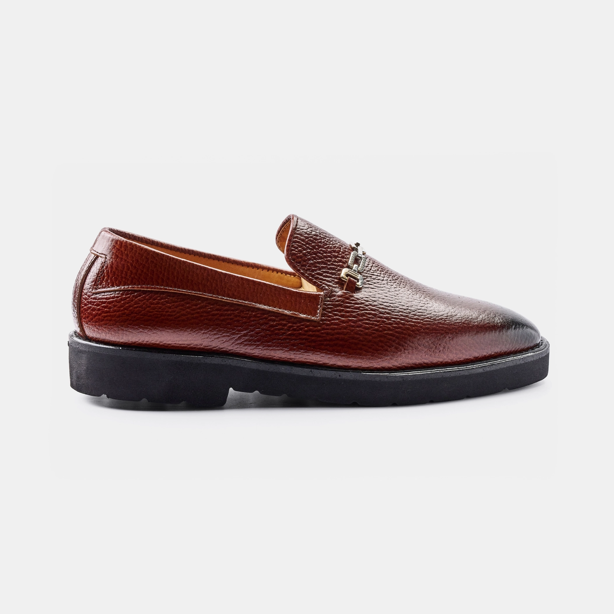 Tan Pebbled Leather Chunky Chain Loafer