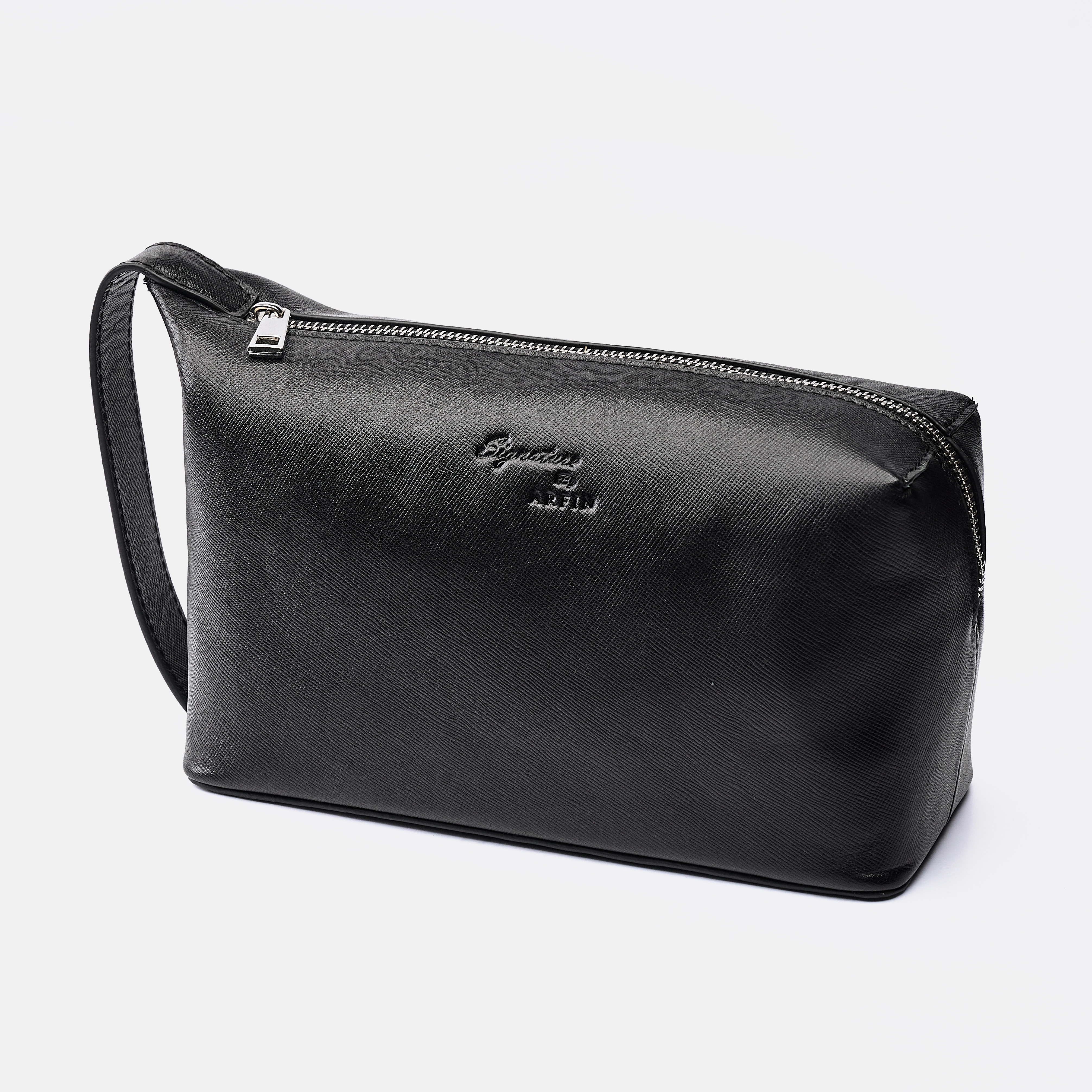 Black Saffiano Round Handle Toiletry Bag
