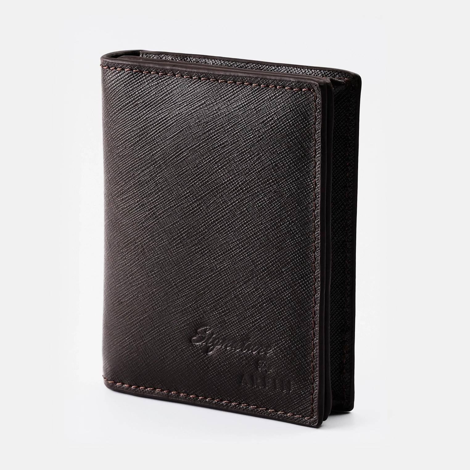 Saffiano Cocoa Mini Card Holder Magnet Wallet