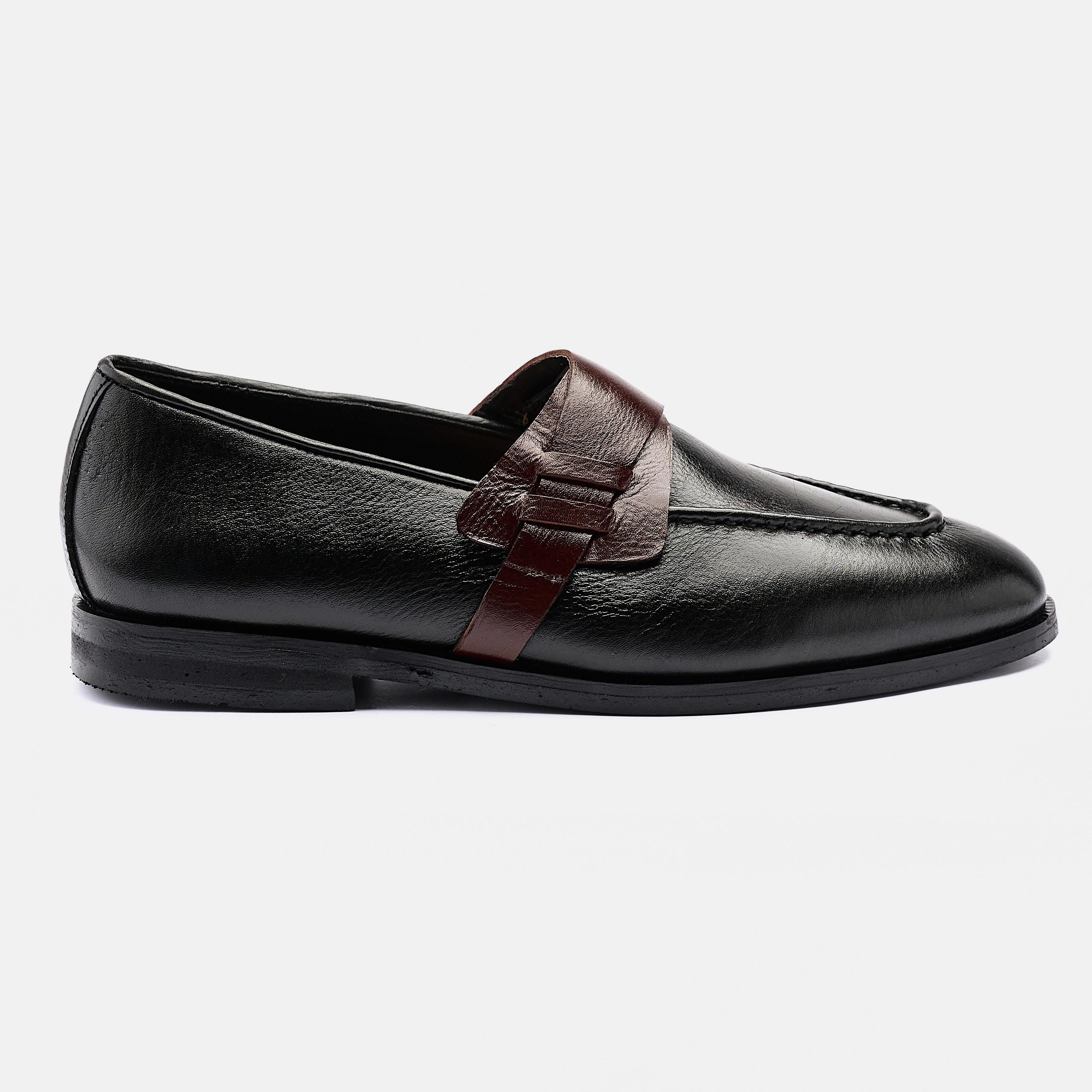 Black Cross Strap Regular Shape Stitch Loafer