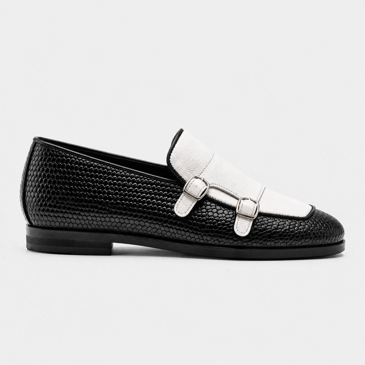 Black x White Double Monk Embossed Loafer