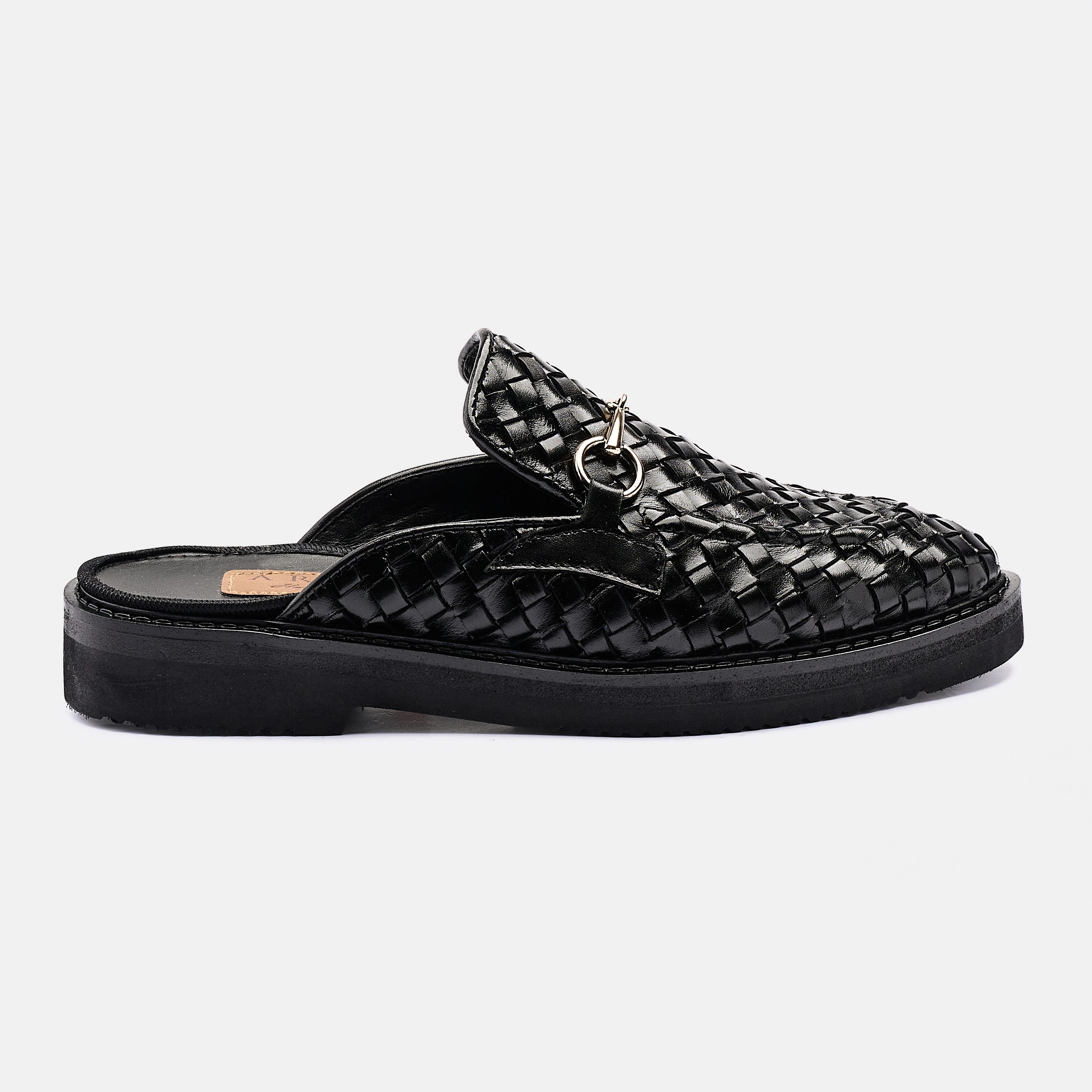 Woven Horse bit High Sole Half Shoe Black