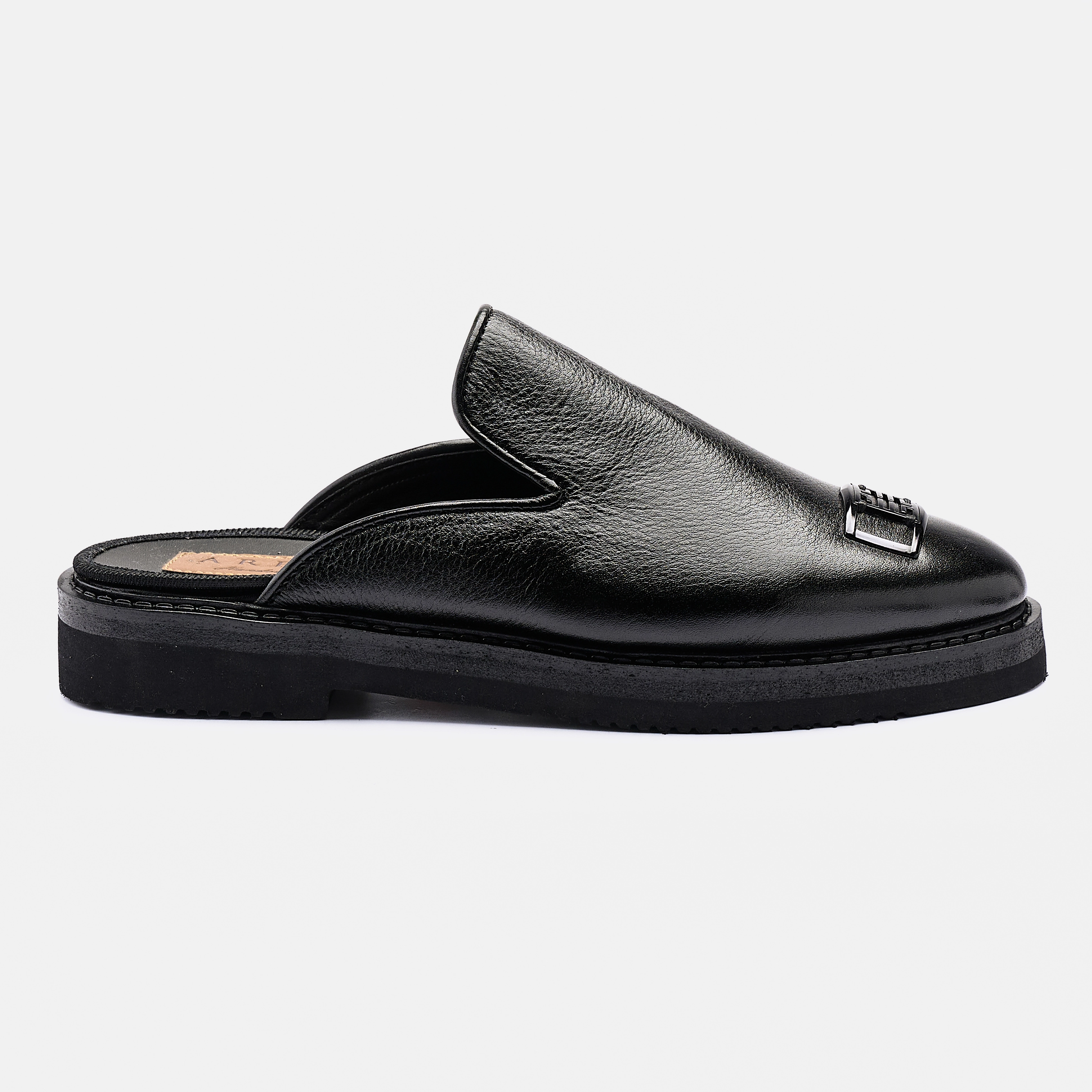 Front Bow Buckle Black High Sole Half Shoe