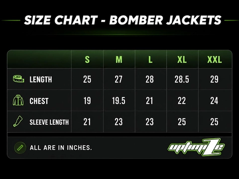 TAHAR size guide for Bomber Jacket