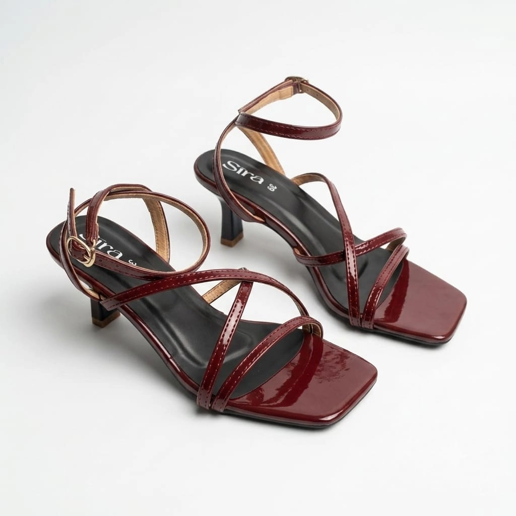 Sira Cherry Strappy Flare Heels