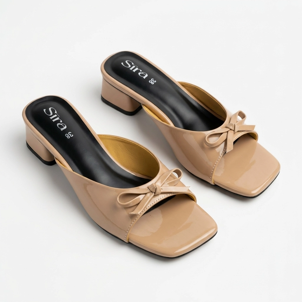 Sira Scarlett Gloss Bow Mule (Caramel Nude)