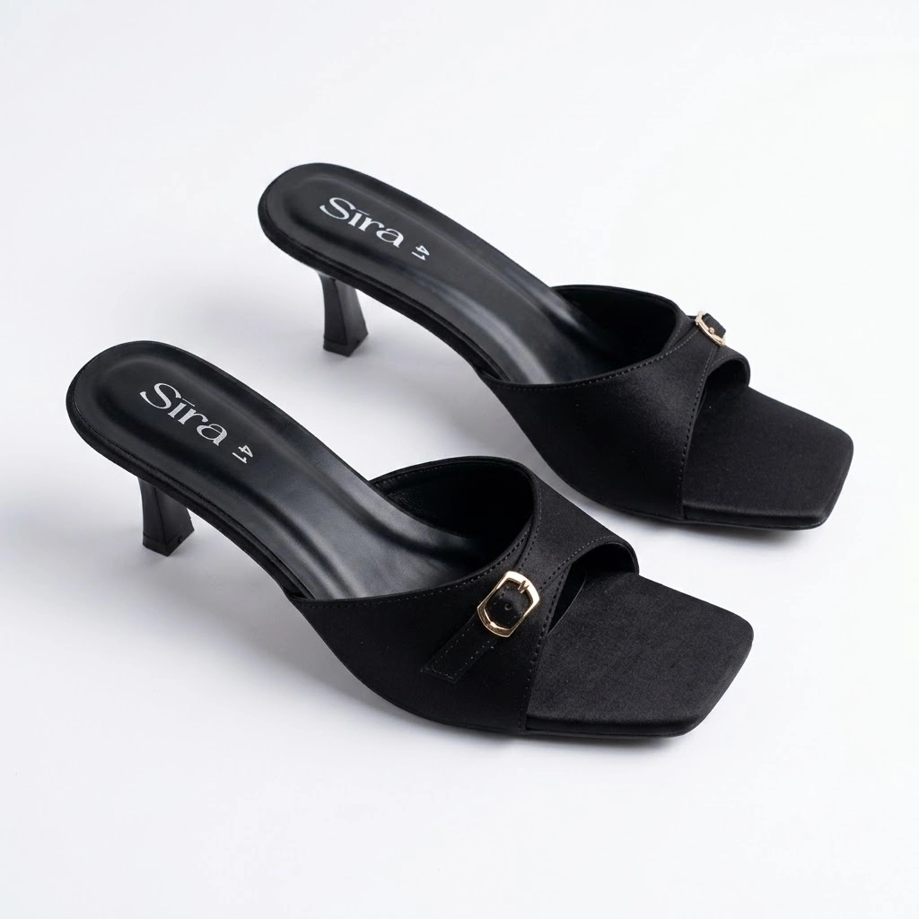 Sira Noir Velvet Flare Mules