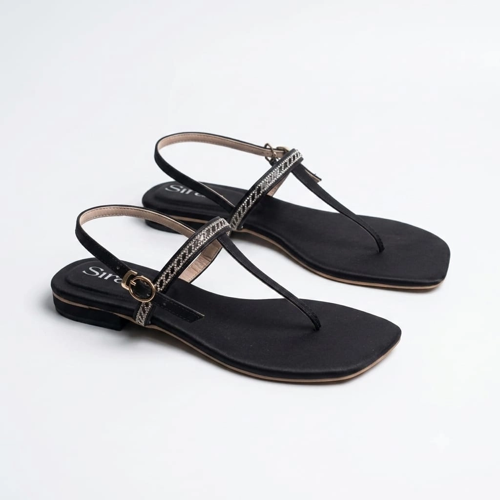 Sira Crystal T-Strap Flat Sandals