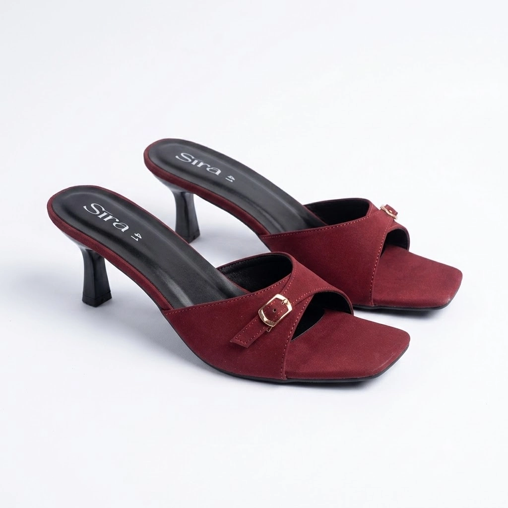 Sira Crimson Velvet Flare Mules