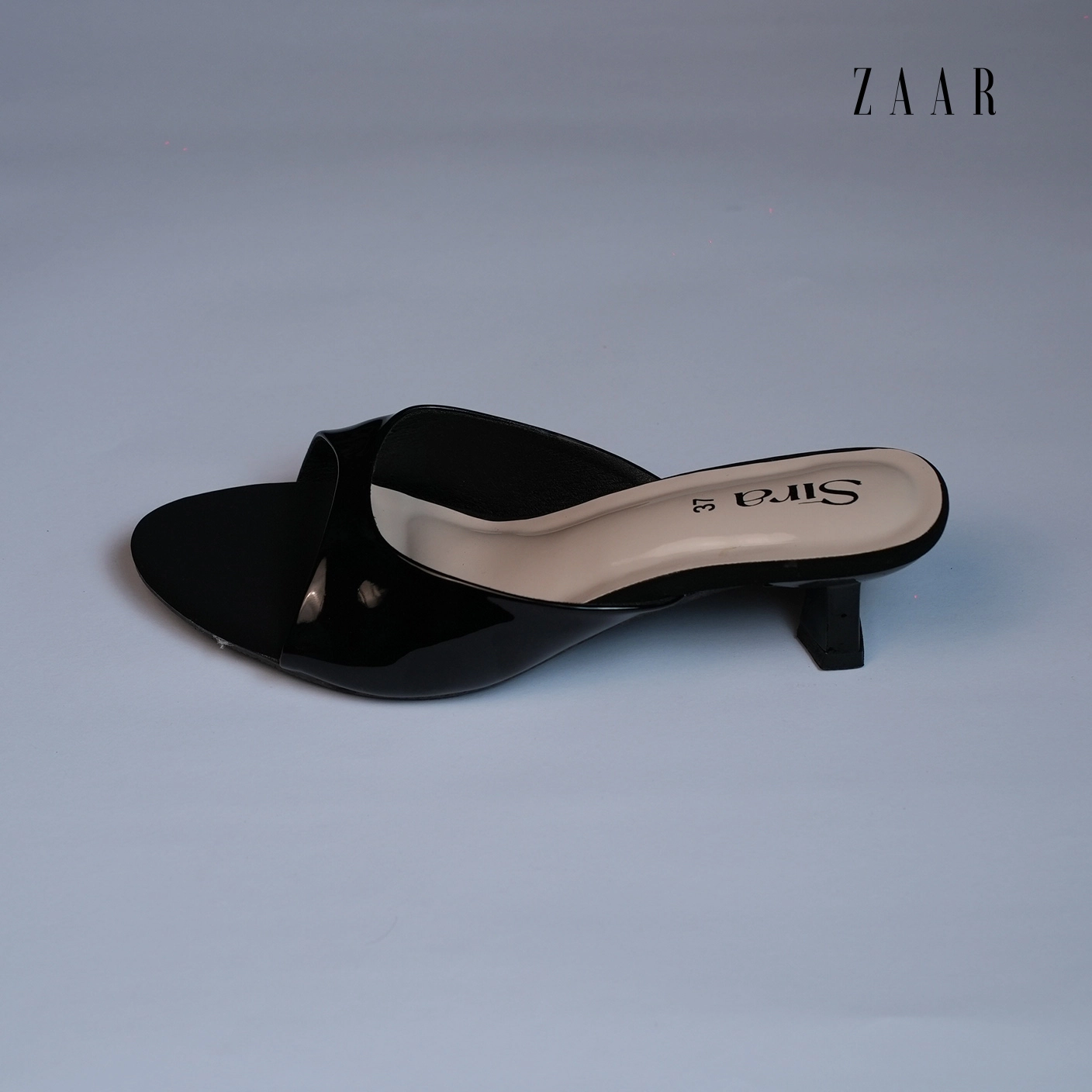 Sira Noir Gloss Flare Mules