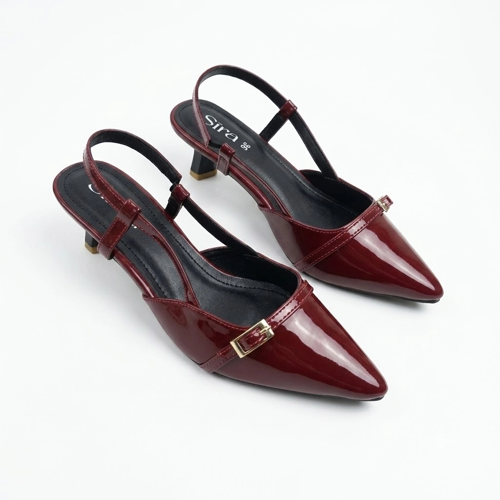 Sira Cherry Patent Kitten Slingbacks