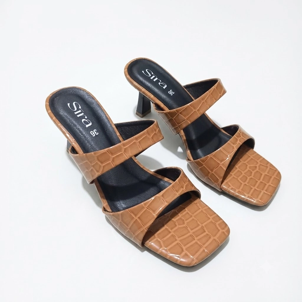 Sira Caramel Croc Flare Mules