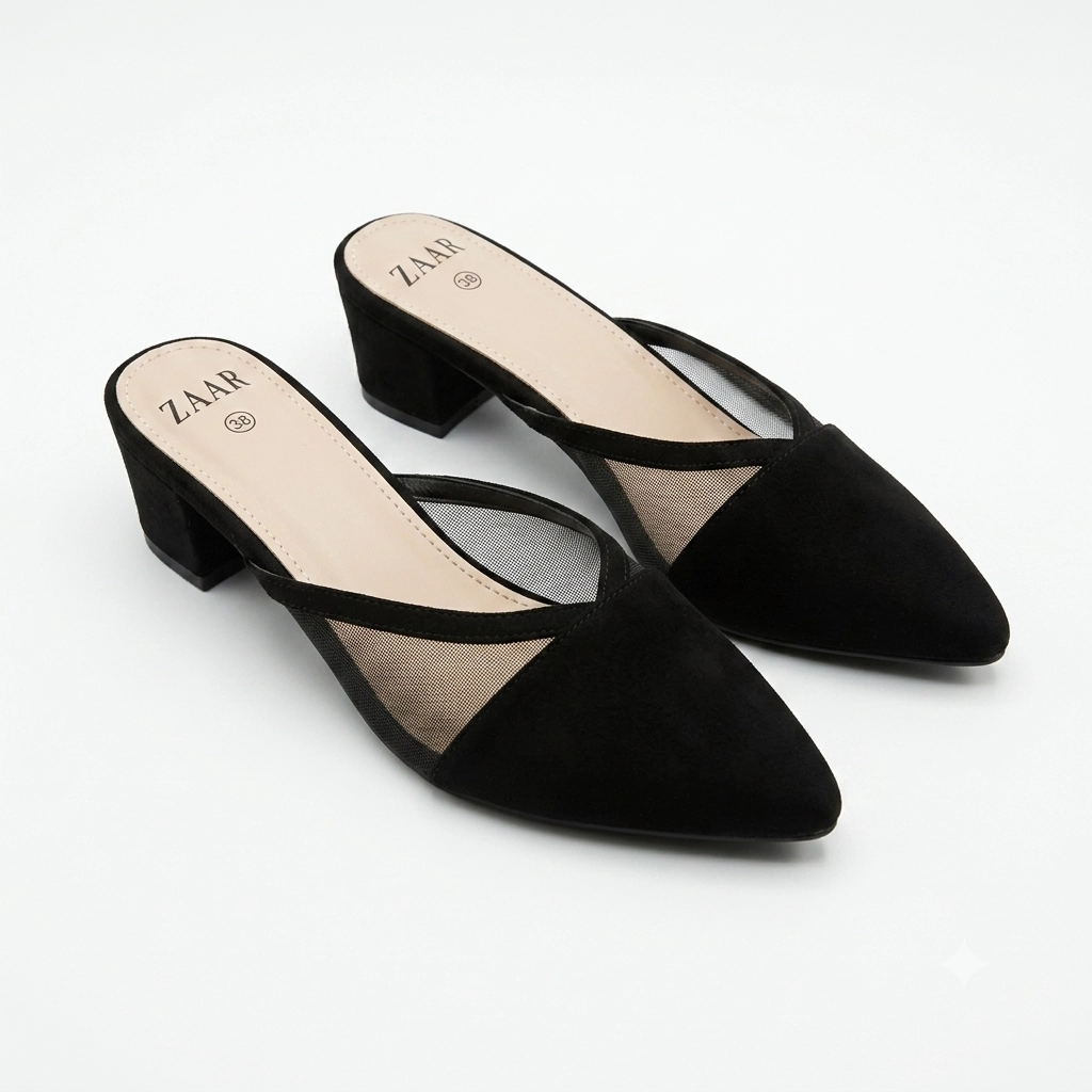 Noir Mesh Pointed Mules