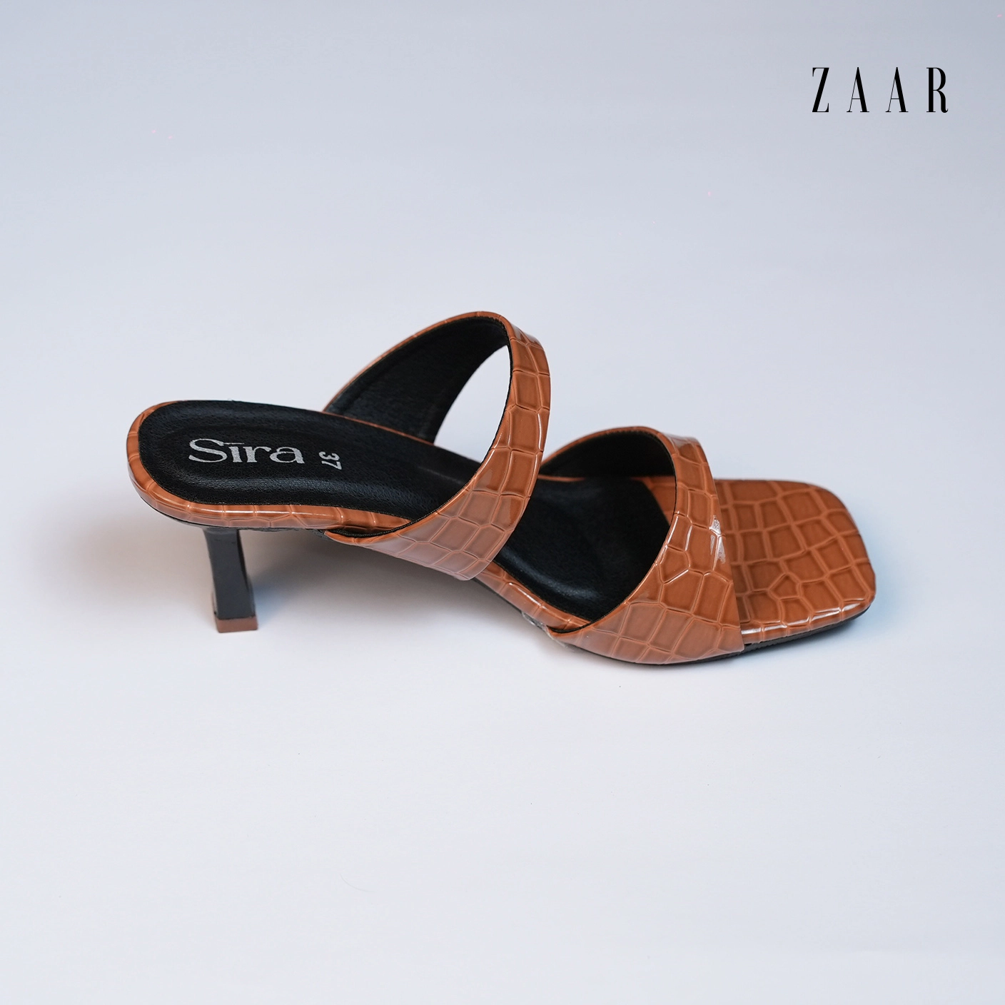 Sira Caramel Croc Flare Mules