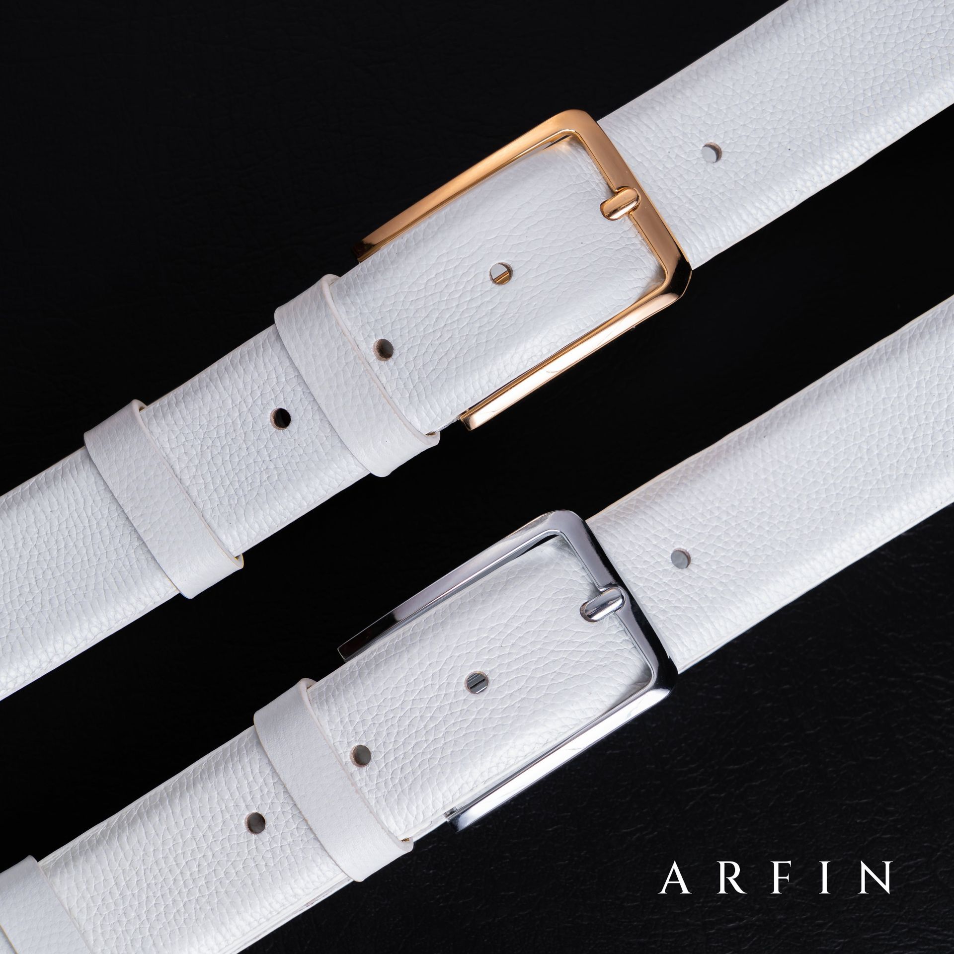 White Leather Belt Silver Buckle | ARFIN