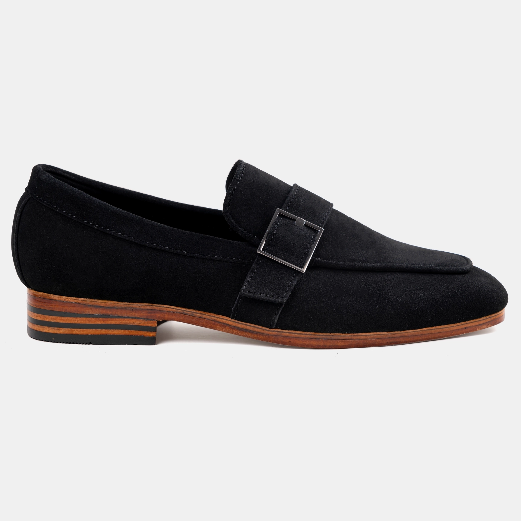 Export Suede Single Buckle Leather Sole Loafer Black