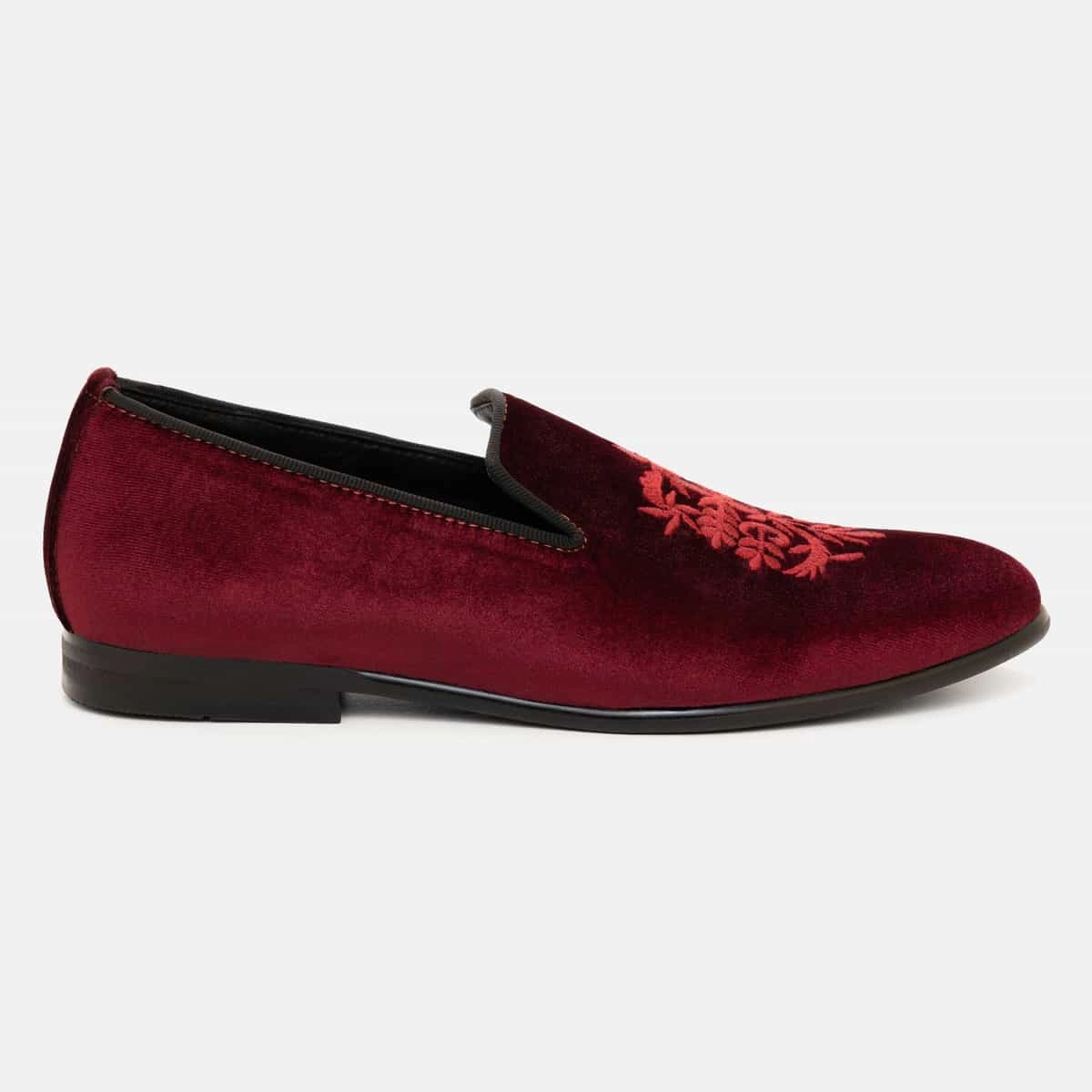 Maroon Damask Velvet Slip-On