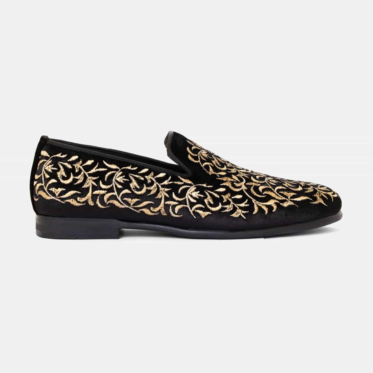 Golden-Embroidered Black Slip-On