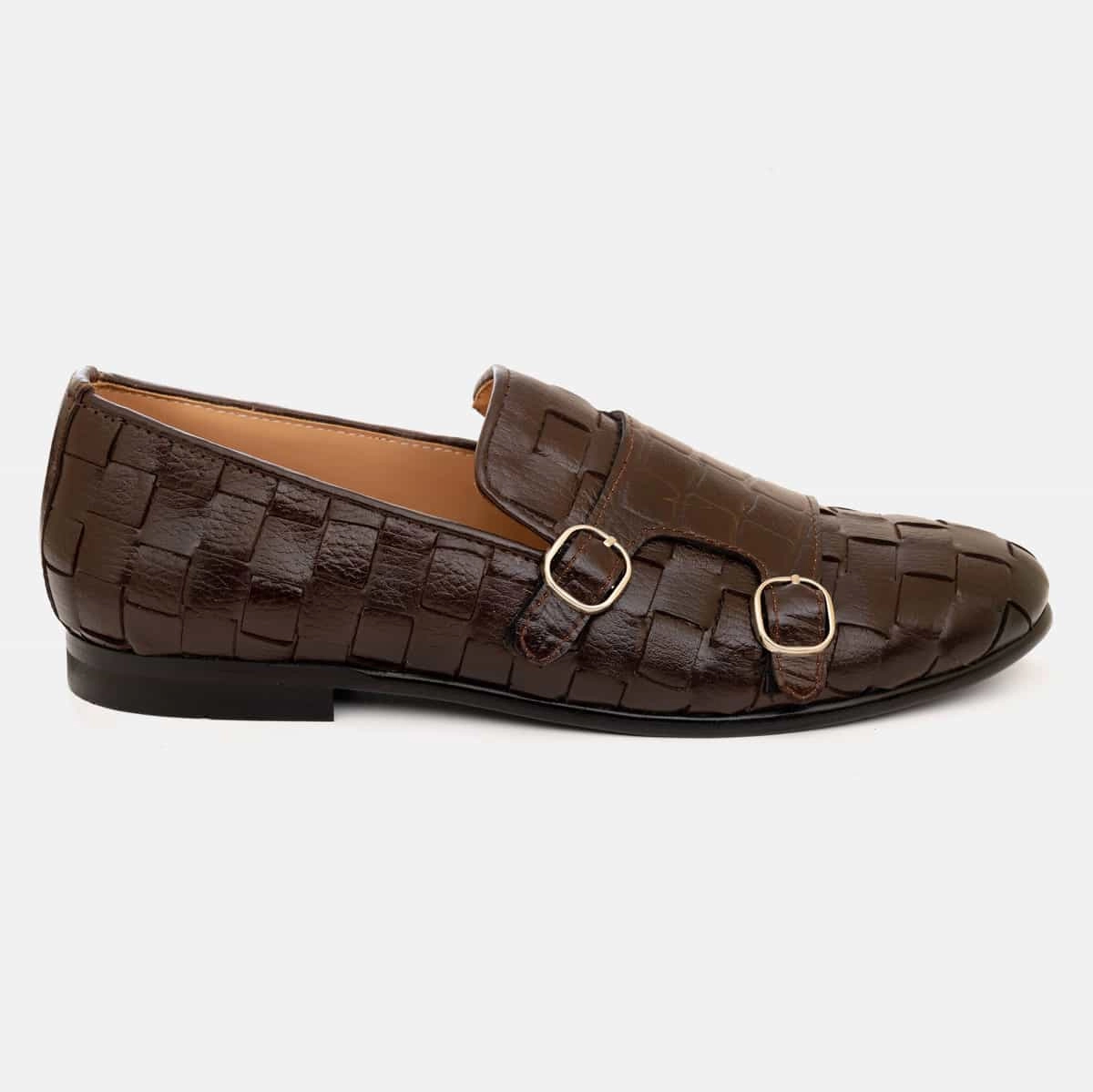 Square Braided Double Monk Loafer with Burnt Tip