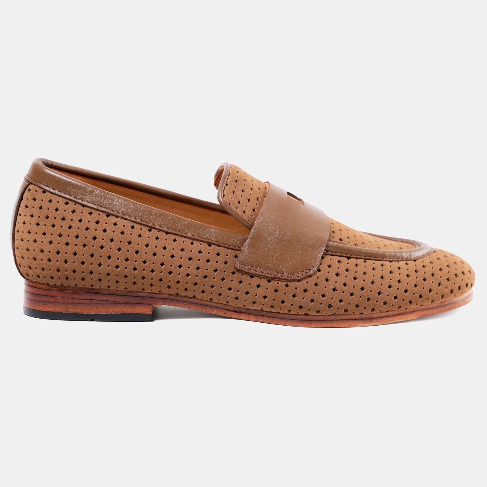 Brown Square Punch Penny Loafer Leather Sole