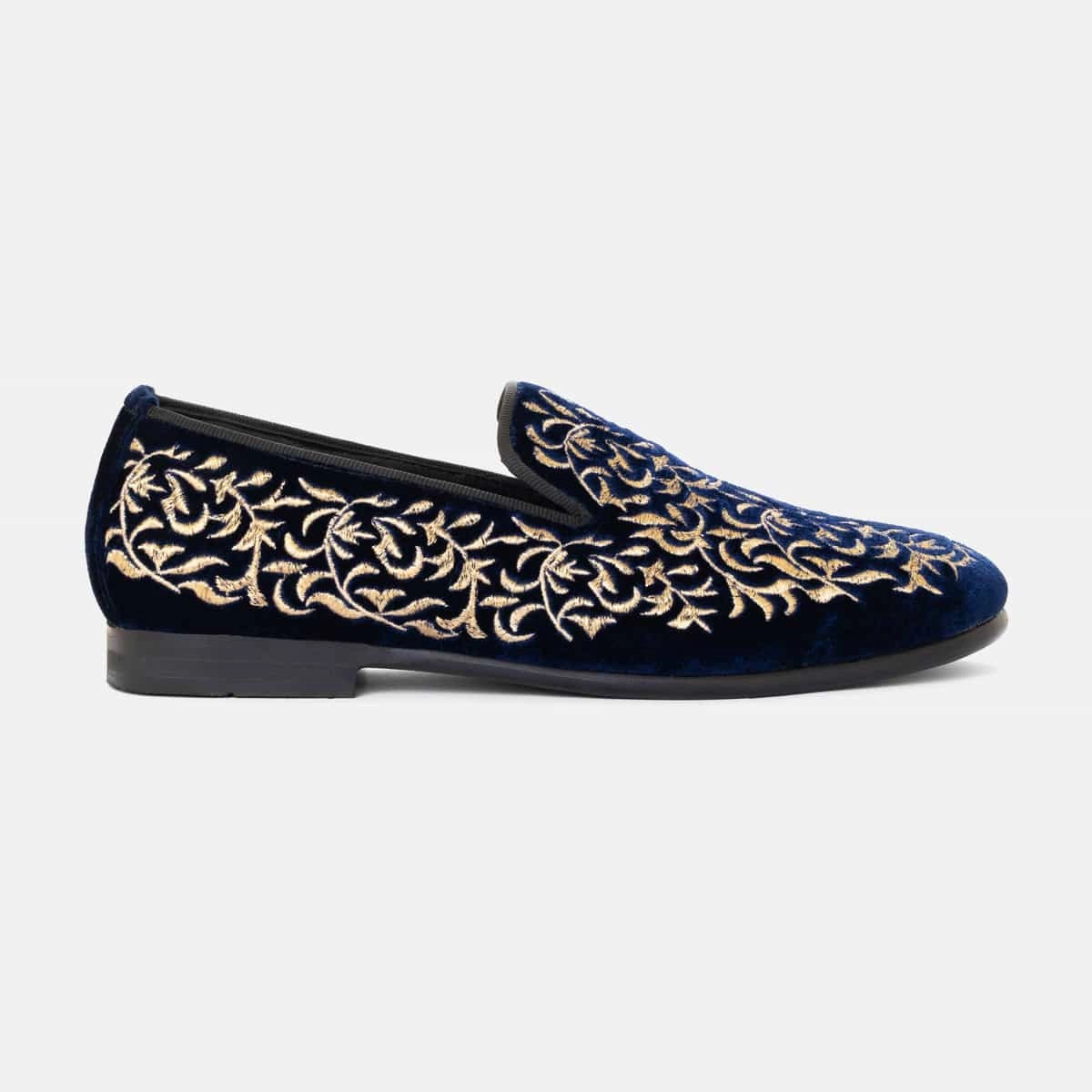 Golden-Embroidered Blue Slip-On
