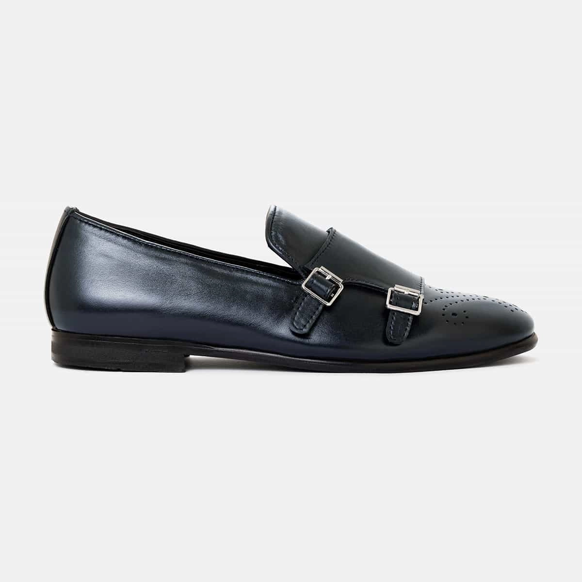 Blueish Brogue Double Monk Loafer