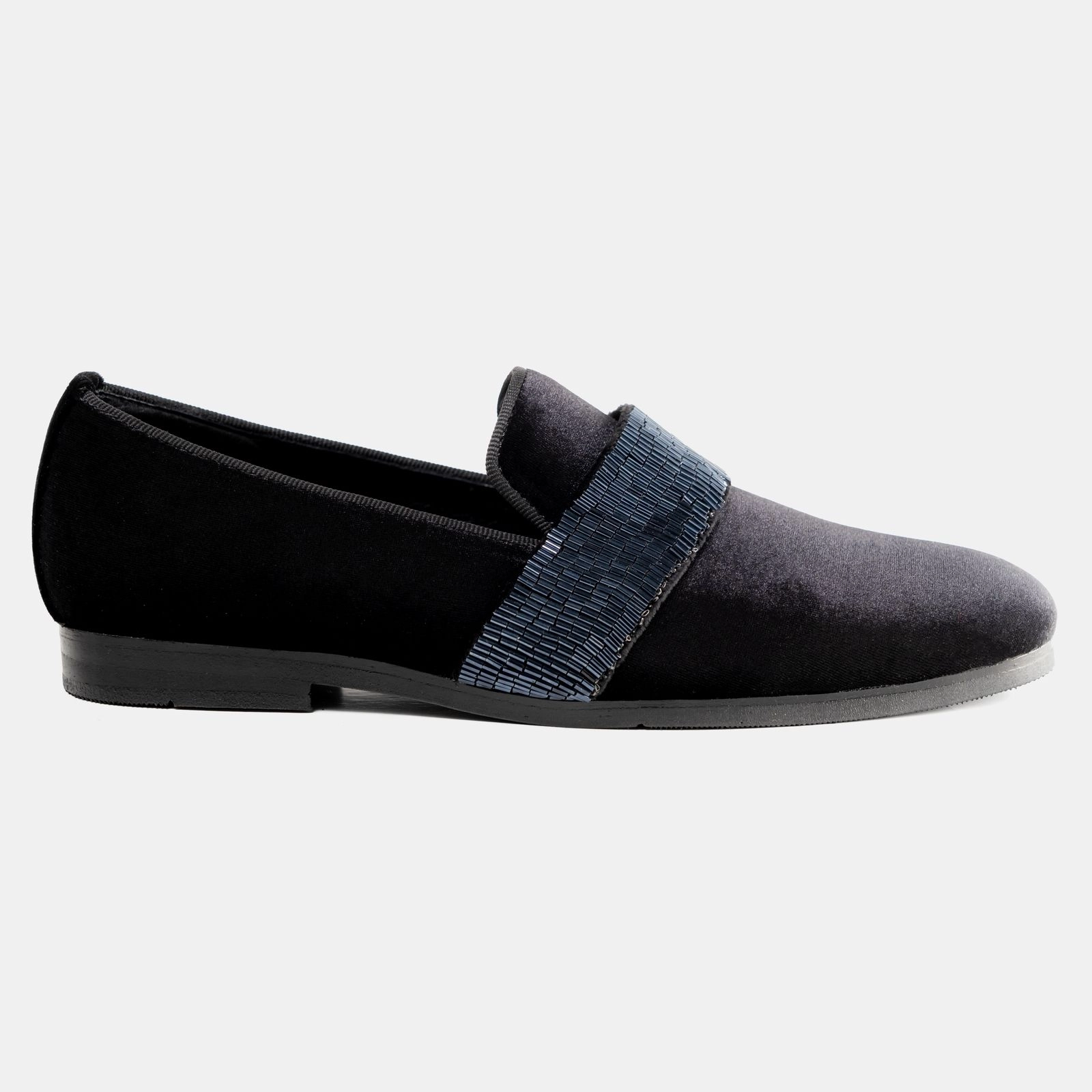 Crystal Strap Velvet Loafer Black