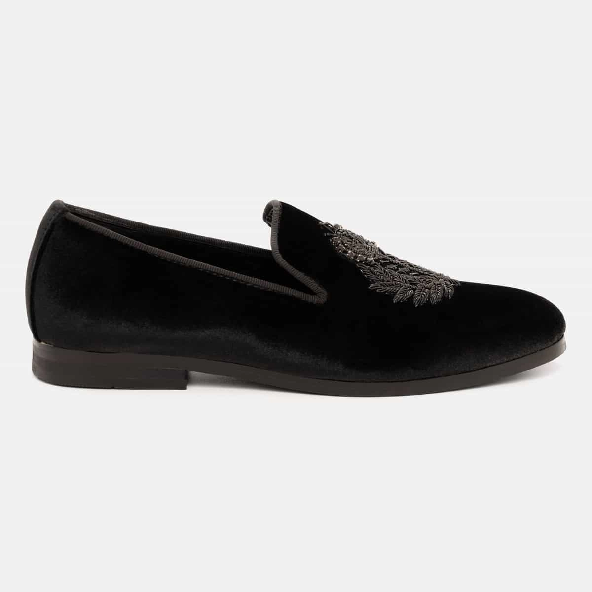 Black Royal Crowned Zardozi Velvet