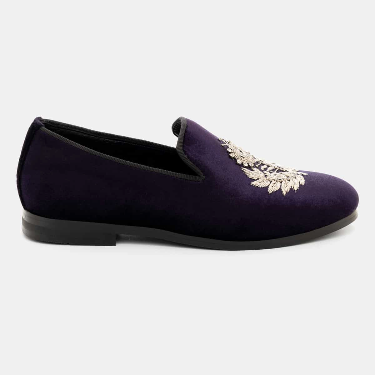 Purple Royal Crowned Zardozi Velvet Slip-On
