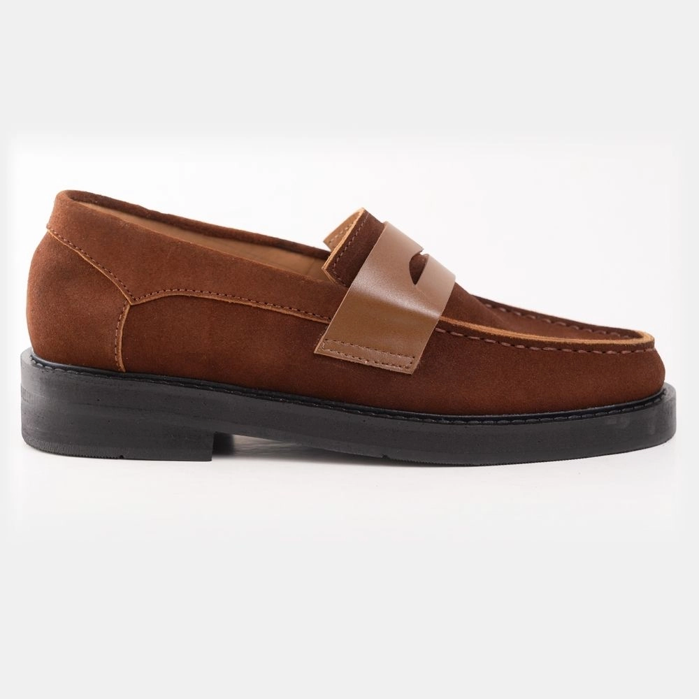 Premium Suede Fat Sole Penny Loafer Brown