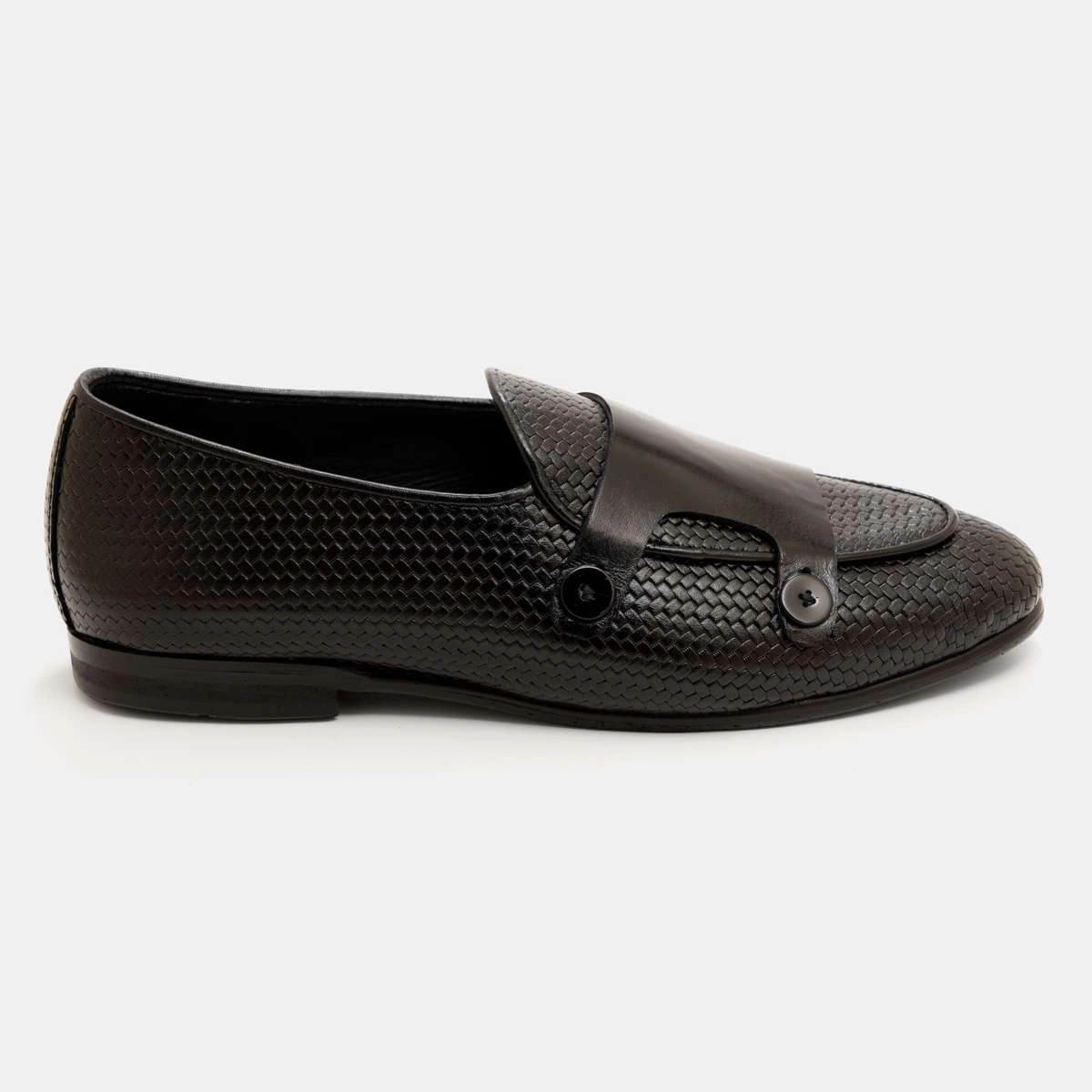 Embossed Pattern & Buttoned Double Monk