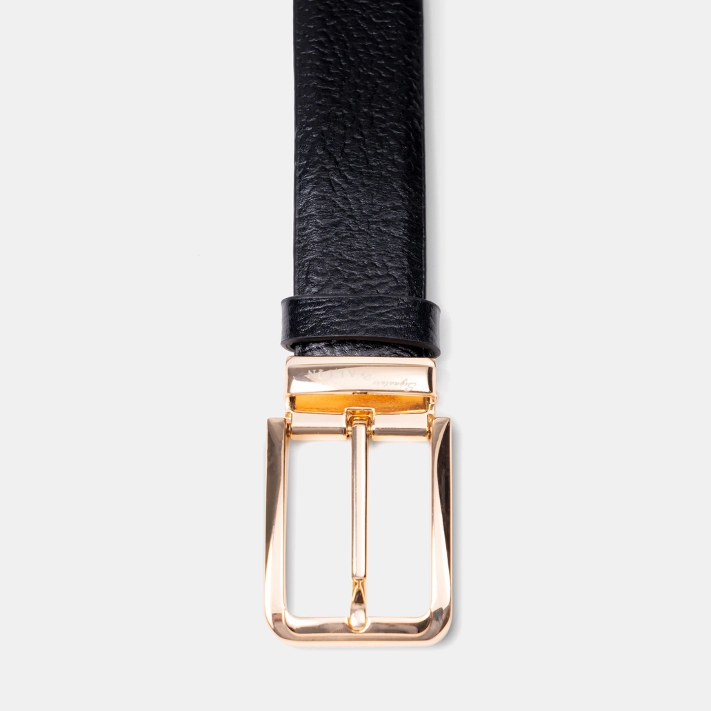 Golden Buckle Semi Grain Black Regular Belt
