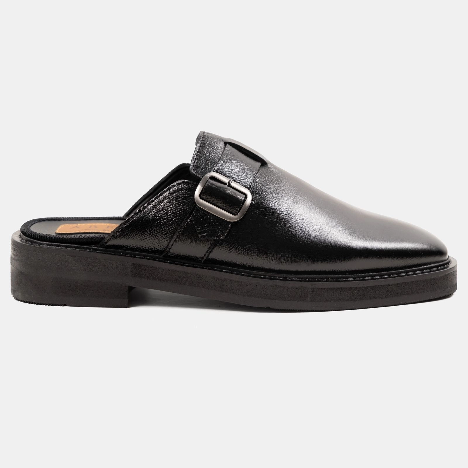 High Sole Black Single Buckle Half Shoe