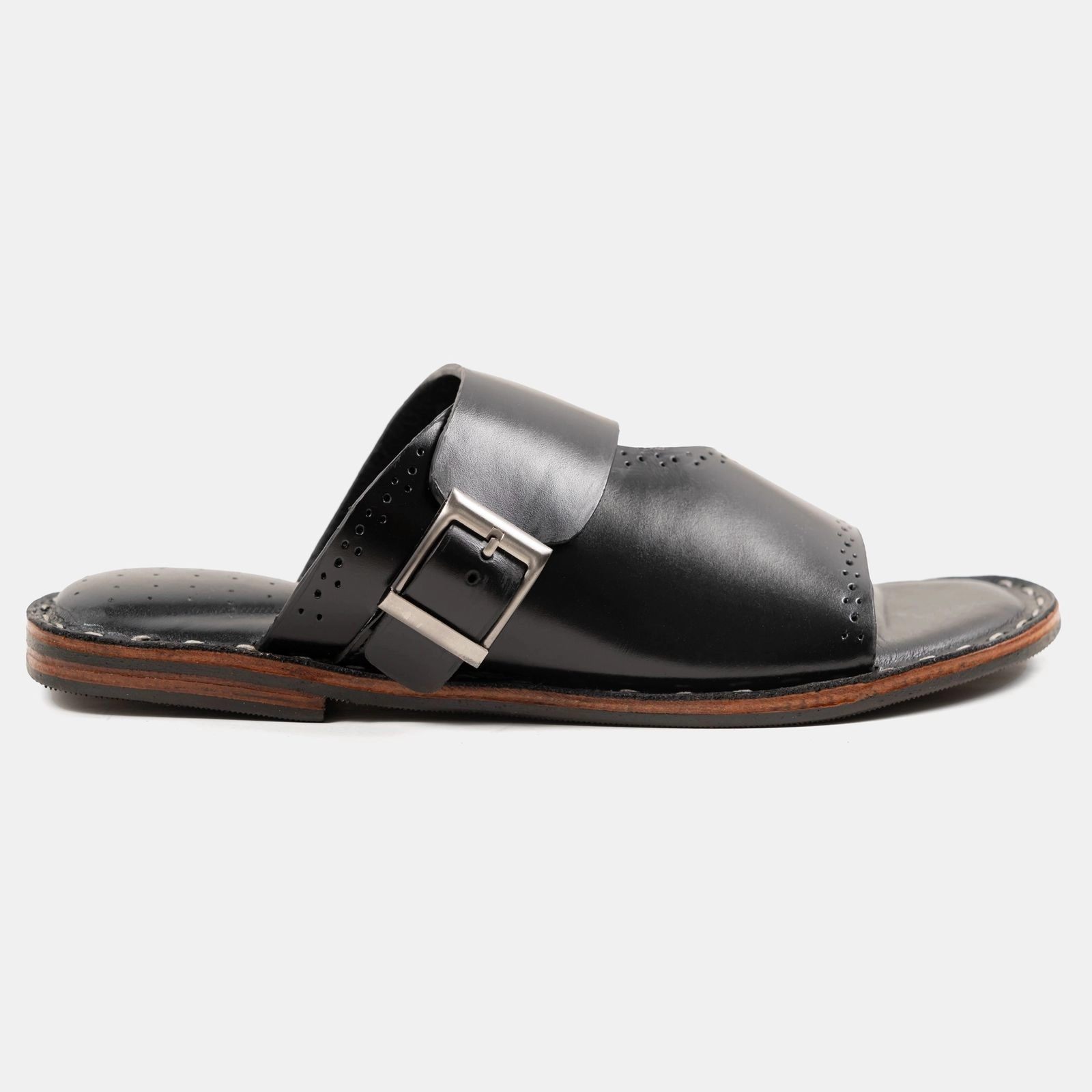 Handmade Black Single Buckle Sandal