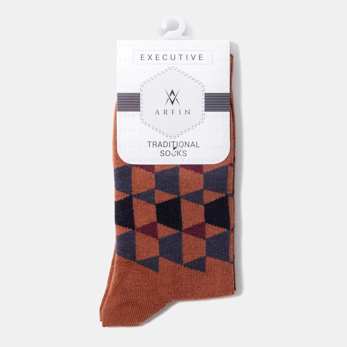 Triangle Check Brown Long Socks