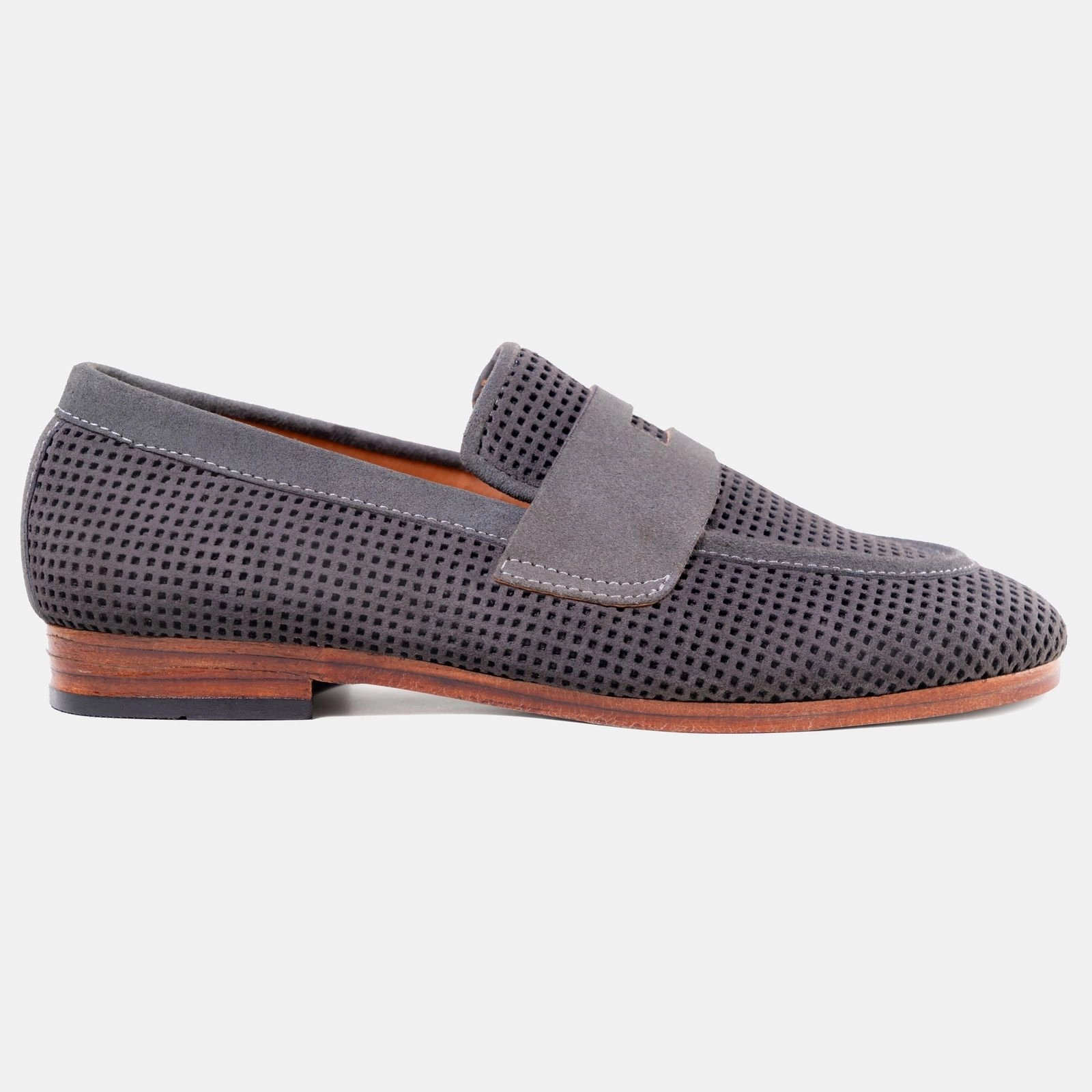 Grey Square Punch Penny Loafer Leather Sole