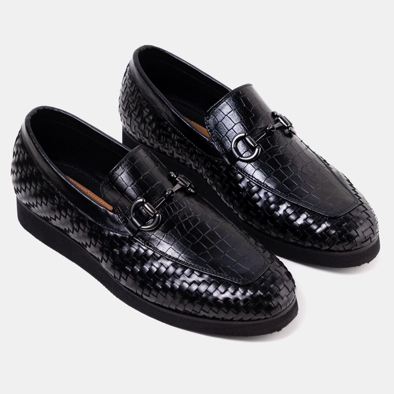 Wedge Sole Black Woven Loafer | ARFIN