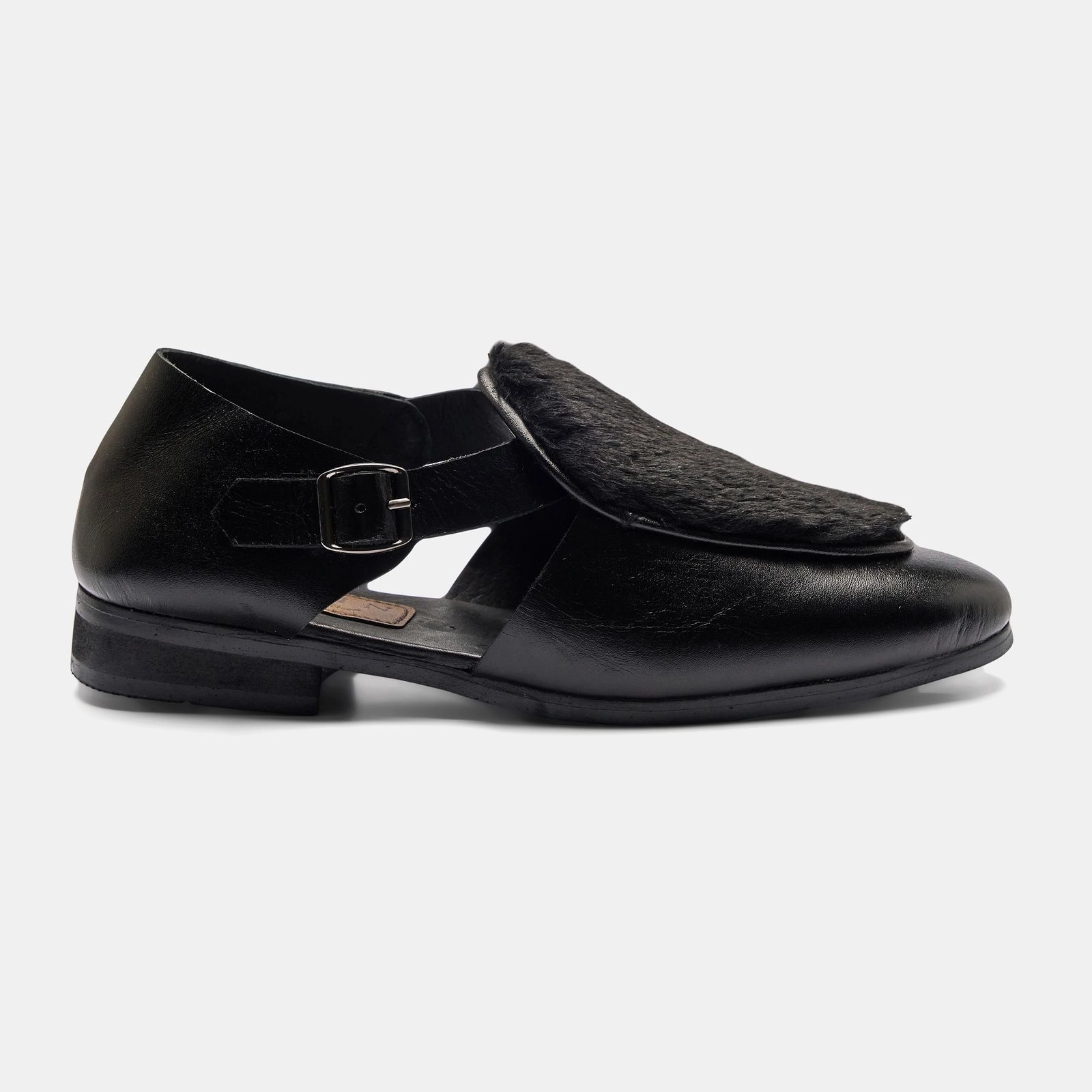 Black Fur Detail Single Monk Mule
