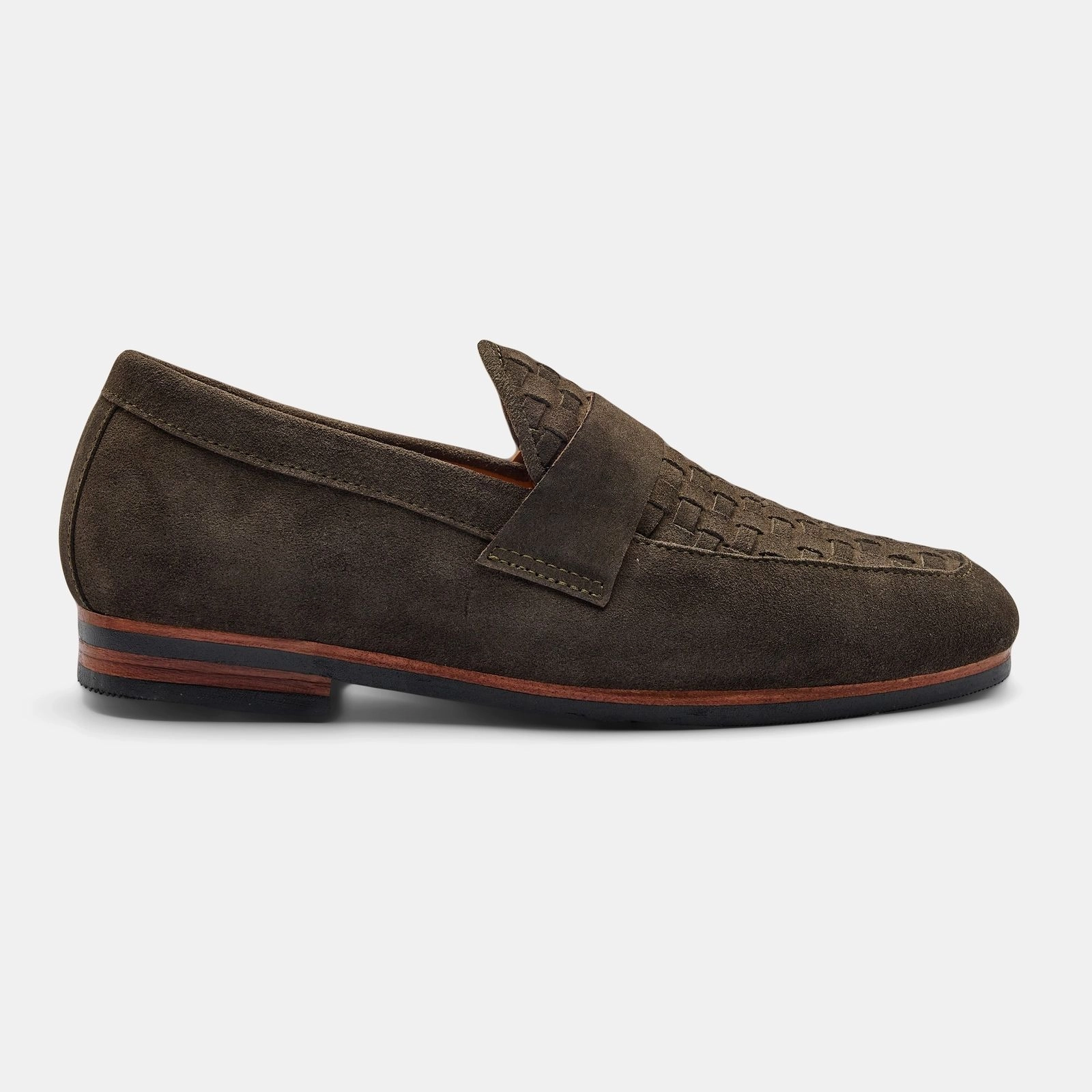Coffee Suede Front Braided Penny Loafer