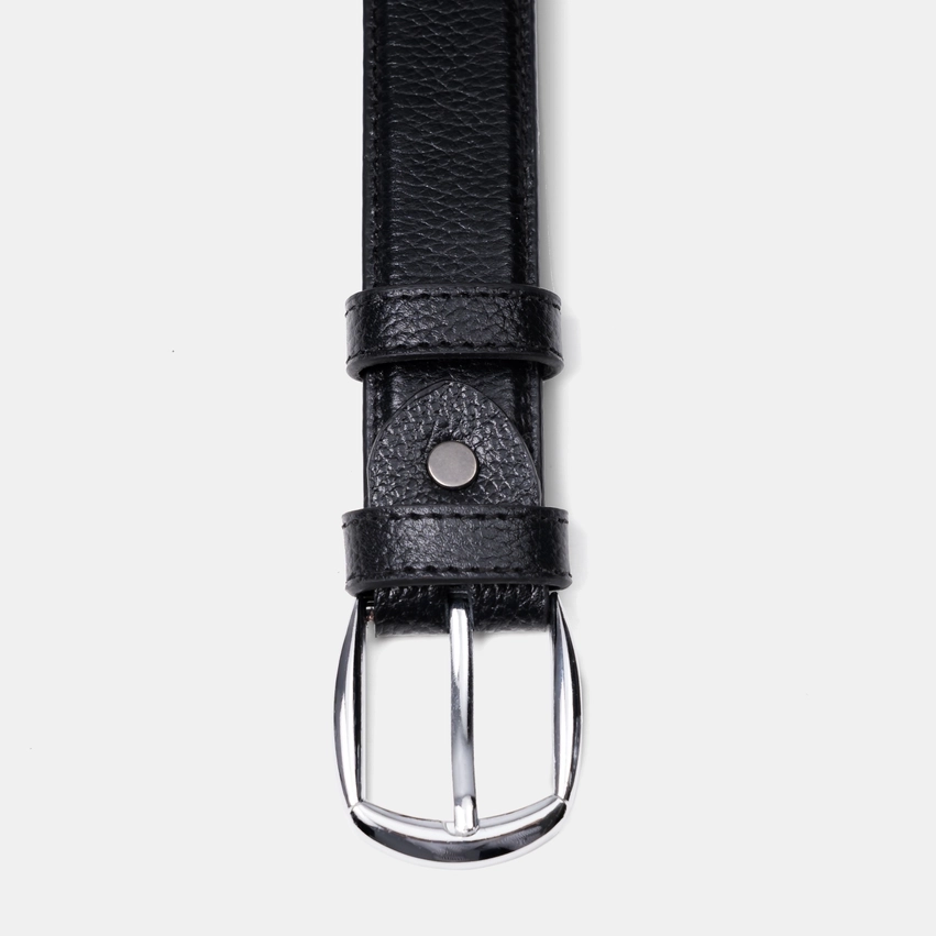 Grain Leather Belt with Silver Buckle
