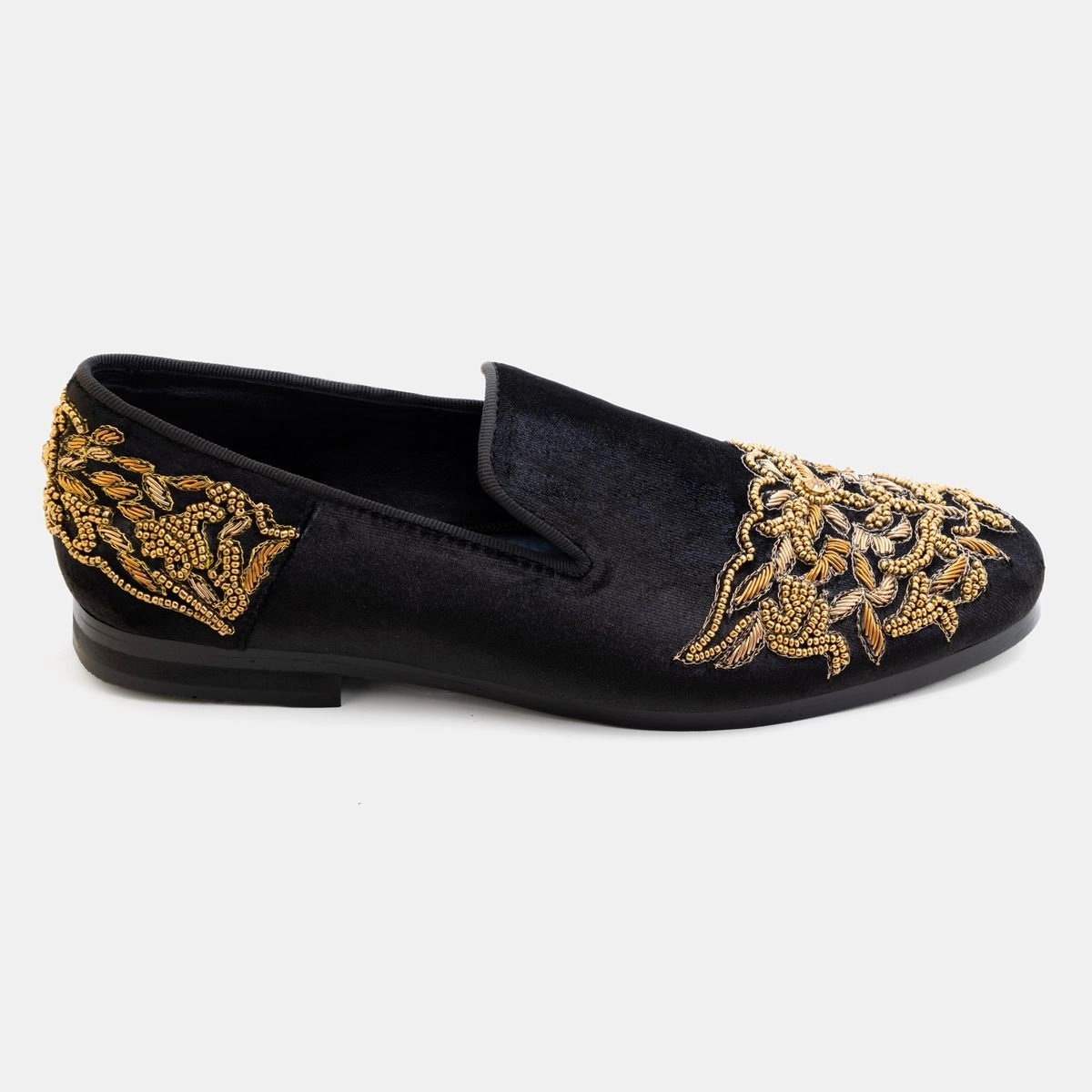 Golden on Black Zardozi Velvet Slip-On