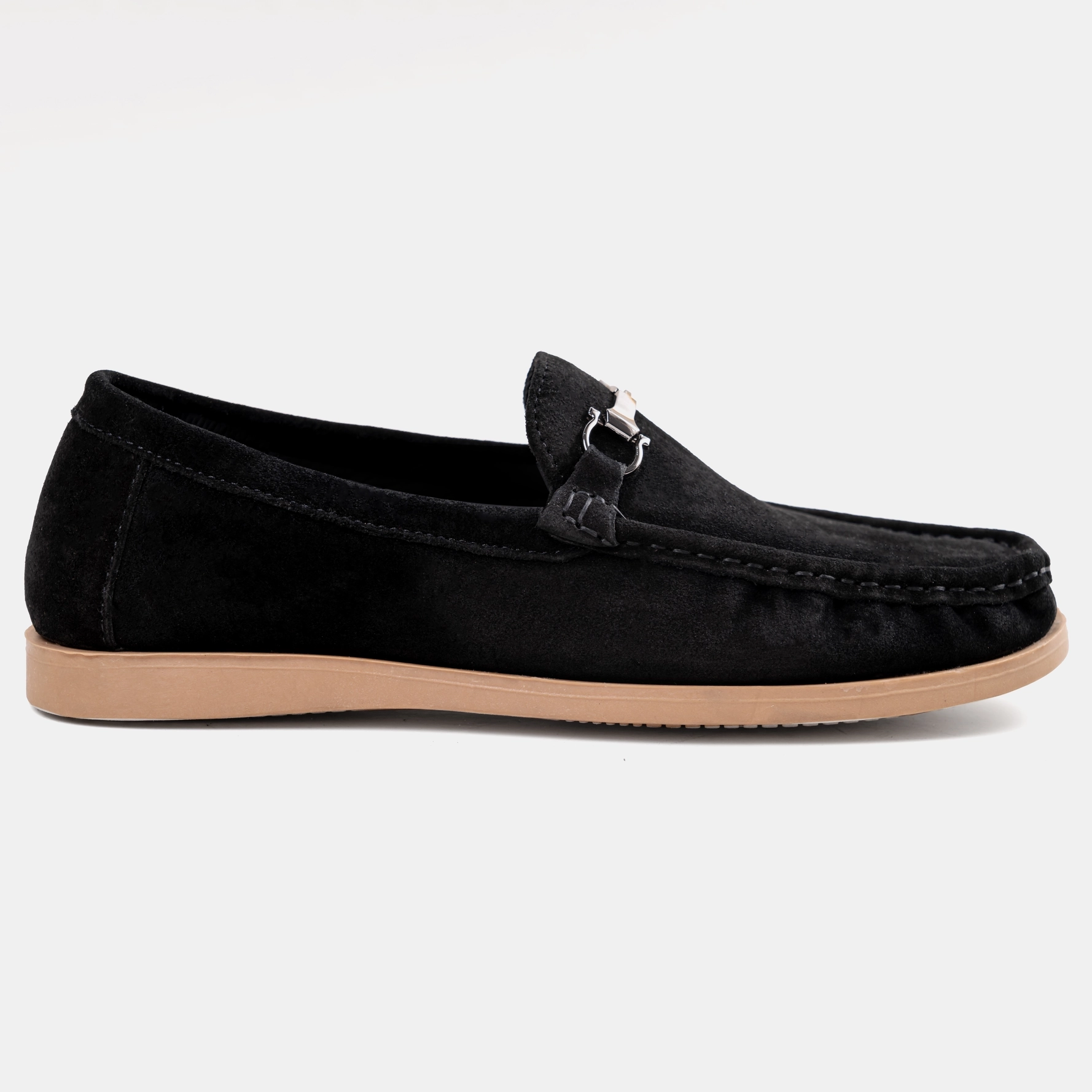 Black Suede HorseBit Flat Loafer