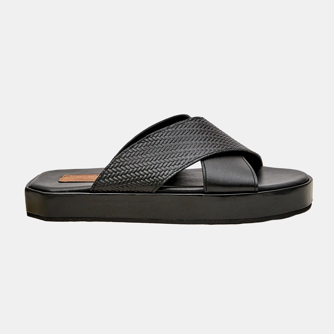 Cross Handmade High Sole Sandal Black