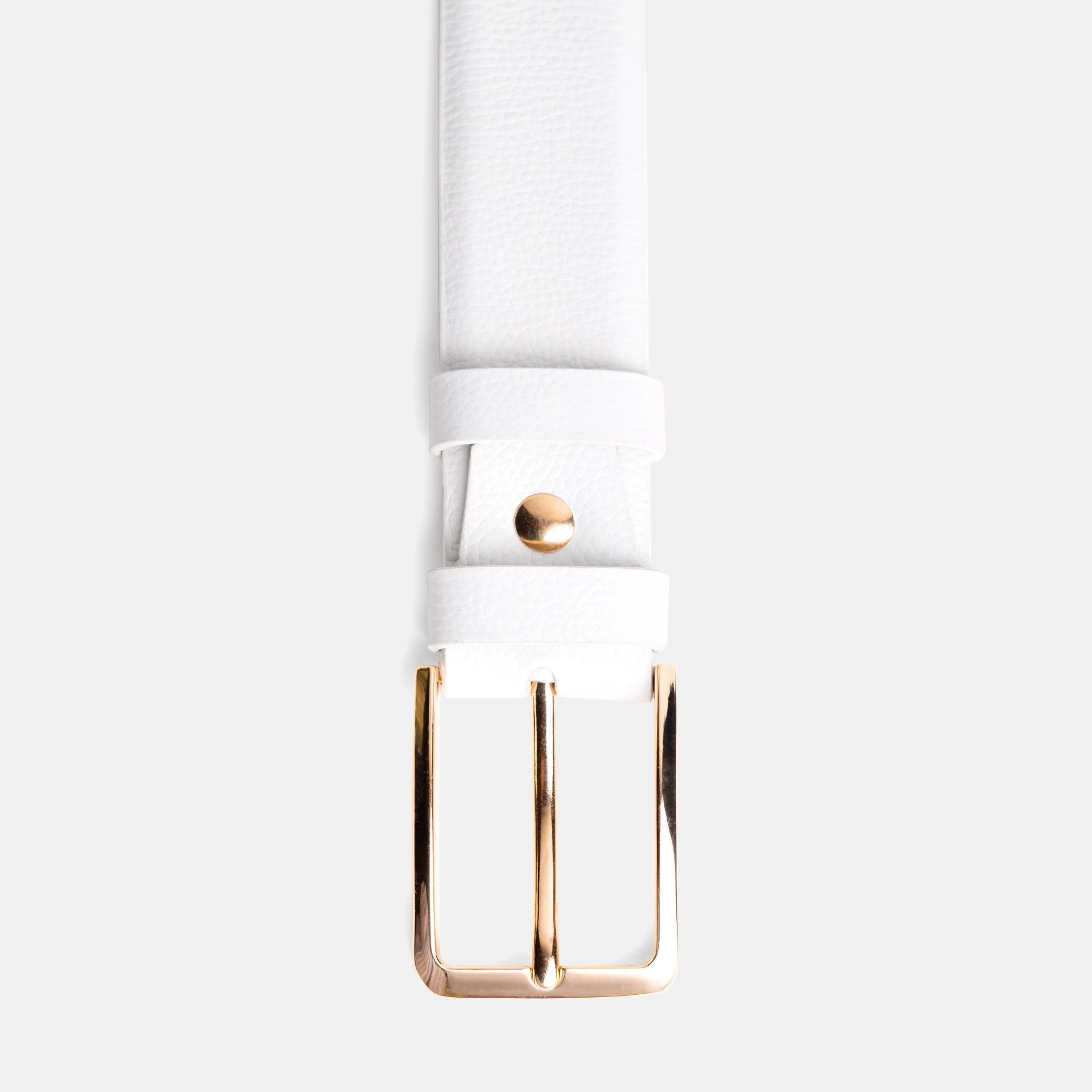 White Leather Belt Golden Buckle