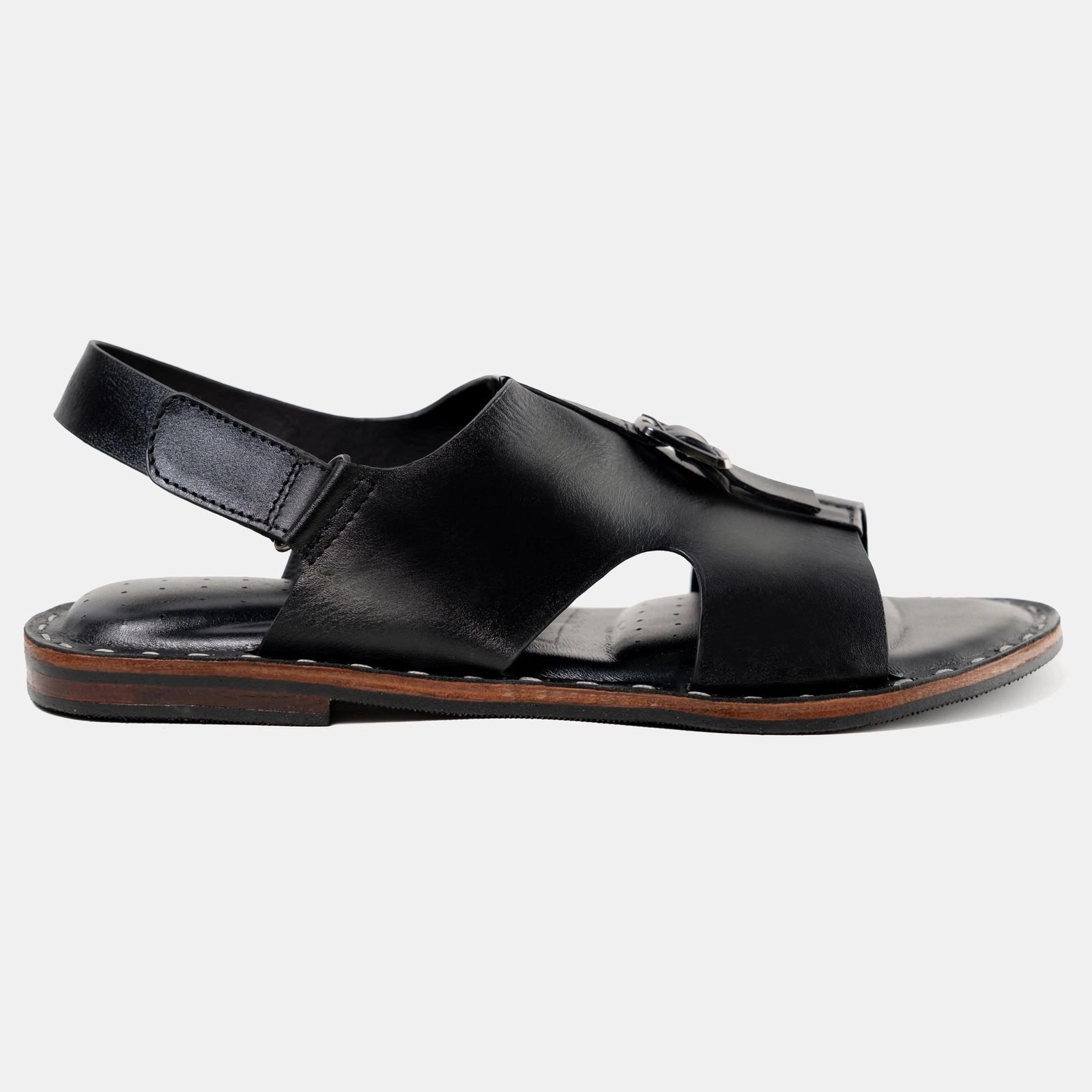 Handmade Straight Buckle Strap Sandal Black
