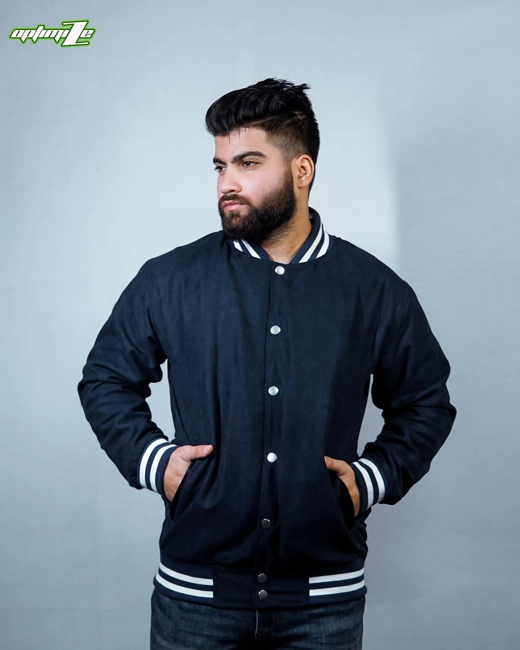 The Navy Blue Suede Letterman