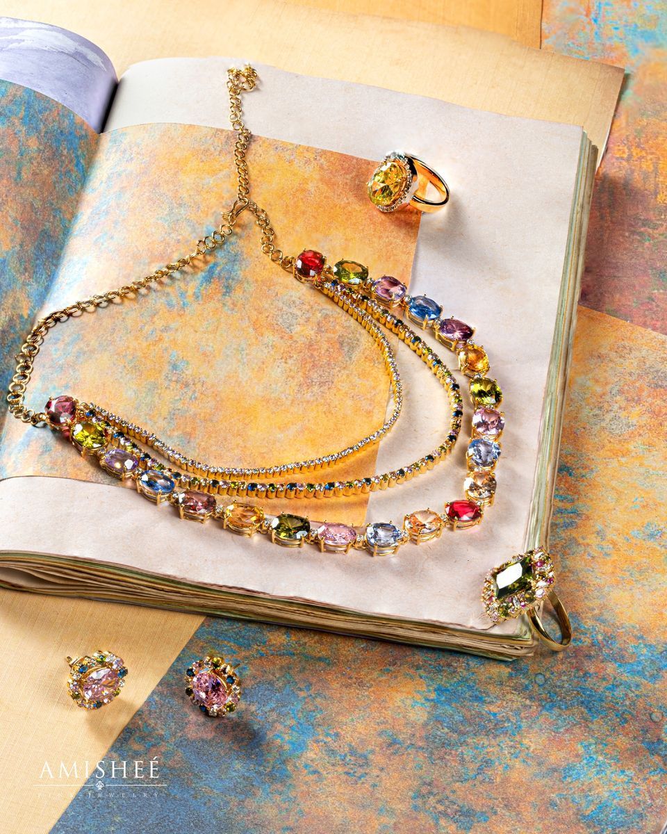 Image of Multi Layered Necklace, Earrings and Rings