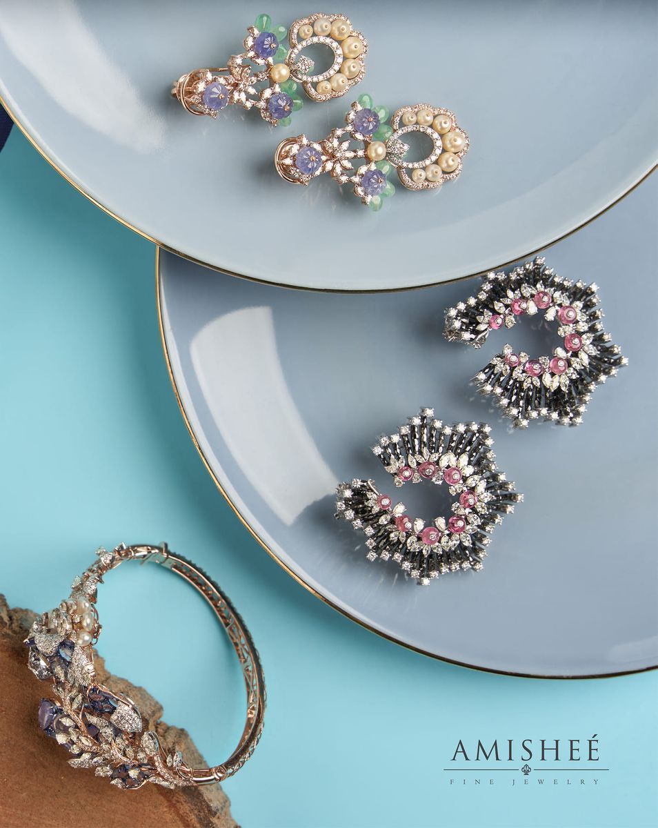 Image of Earrings and Bracelet with Precious Stones
