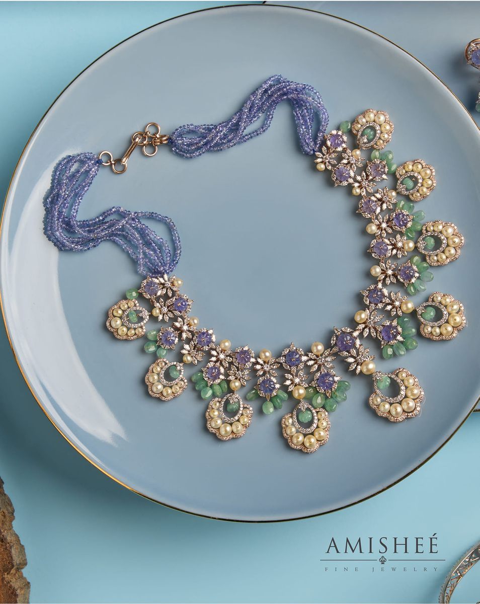 Image of Floral Necklace with Precious Stones